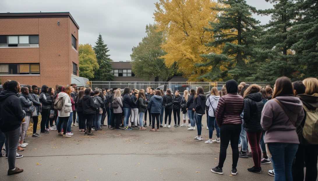 A picture of parents and community members gathered outside the school, engaging in a heated discussion about the controversy surrounding sexual education materials in schools. (Taken with a Sony A7 III)