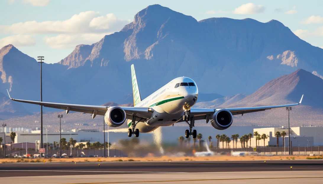 A Frontier Airlines plane landing at McCarran International Airport in Las Vegas