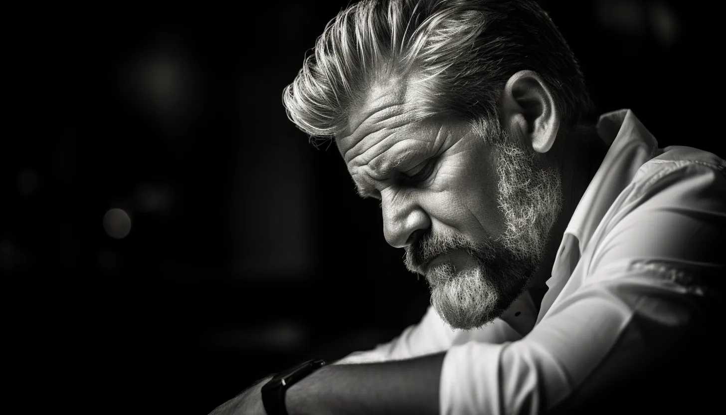 "An intimate black and white portrait of Andy Taylor, reflecting a quiet moment of contemplation. Taken with Canon EOS 5D Mark IV."