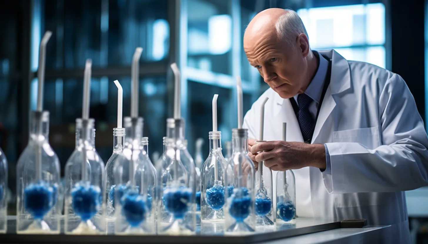 "A dramatic shot of a laboratory with distinctive vials of Lutetium-177, capturing the essence of Sir Chris Evans' groundbreaking cancer treatment. Taken with Nikon D850."