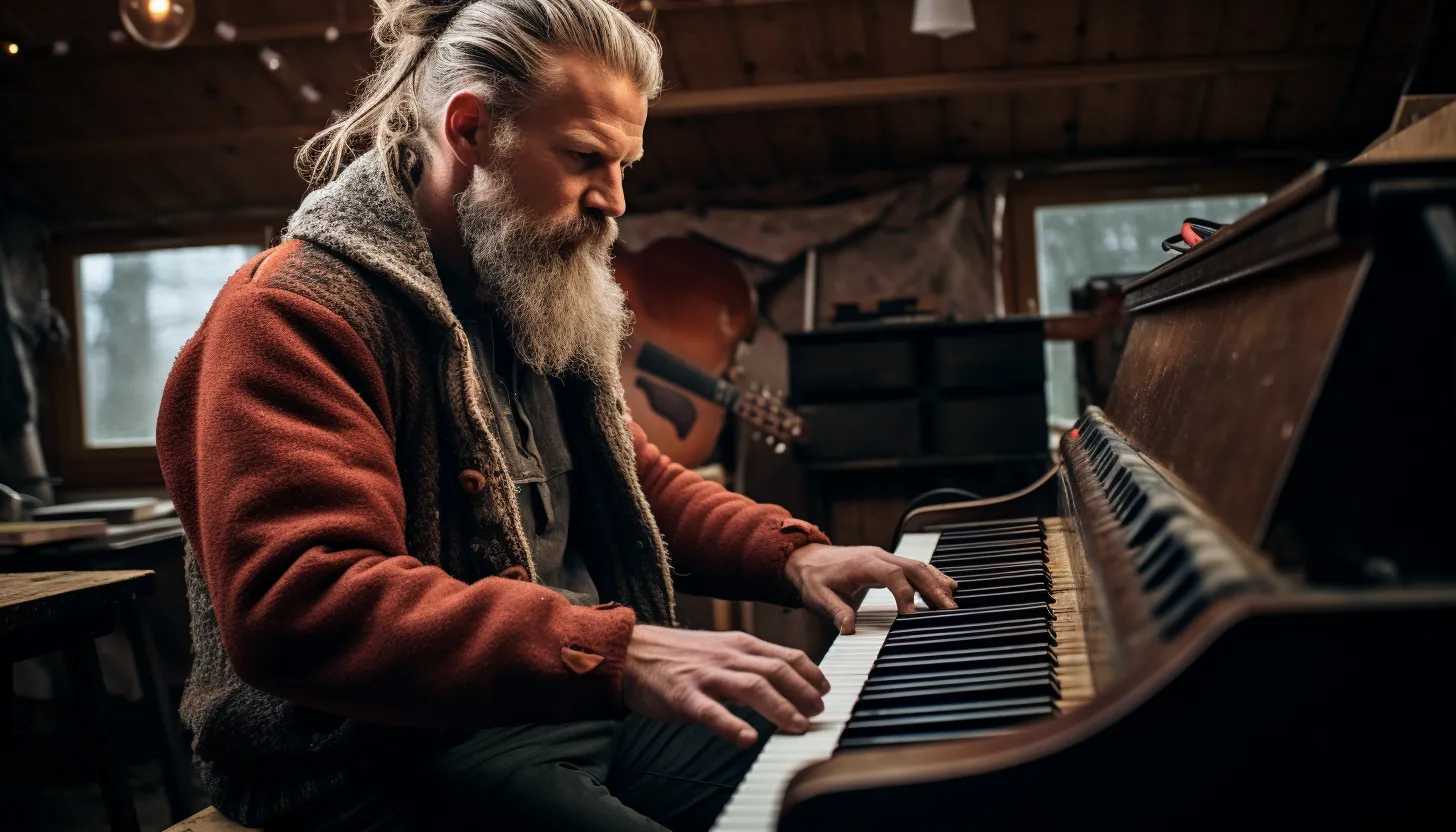 "A compelling candid photo of Andy Taylor, immersed in the creation of his music for 'Man's a Wolf to Man', symbolising his resilience and strength. Taken with Sony Alpha a7 III."