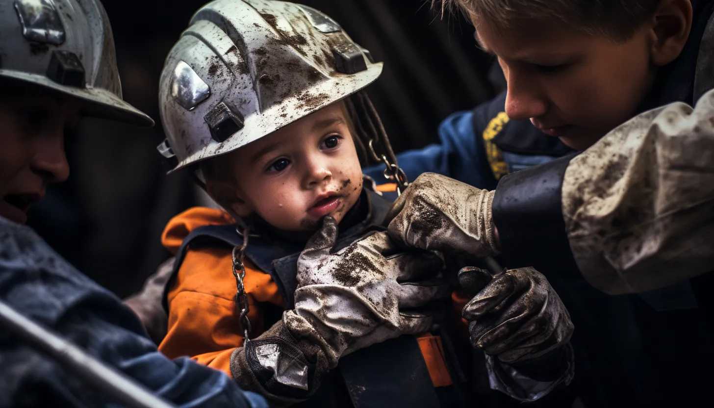 "Rescue teams administering CPR to a rescued child, snapped with Sony A7R IV."