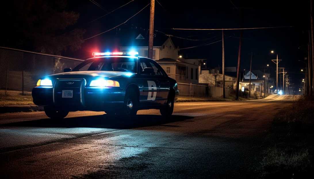 An image of a police car parked on the side of a road during a traffic stop, taken with a Nikon D850