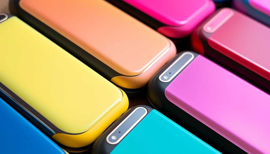 A close-up shot of the vibrant colors available for the iPhone 15 models, showcasing the pink, yellow, green, blue, and black options. (Taken with a Canon 5D Mark IV)