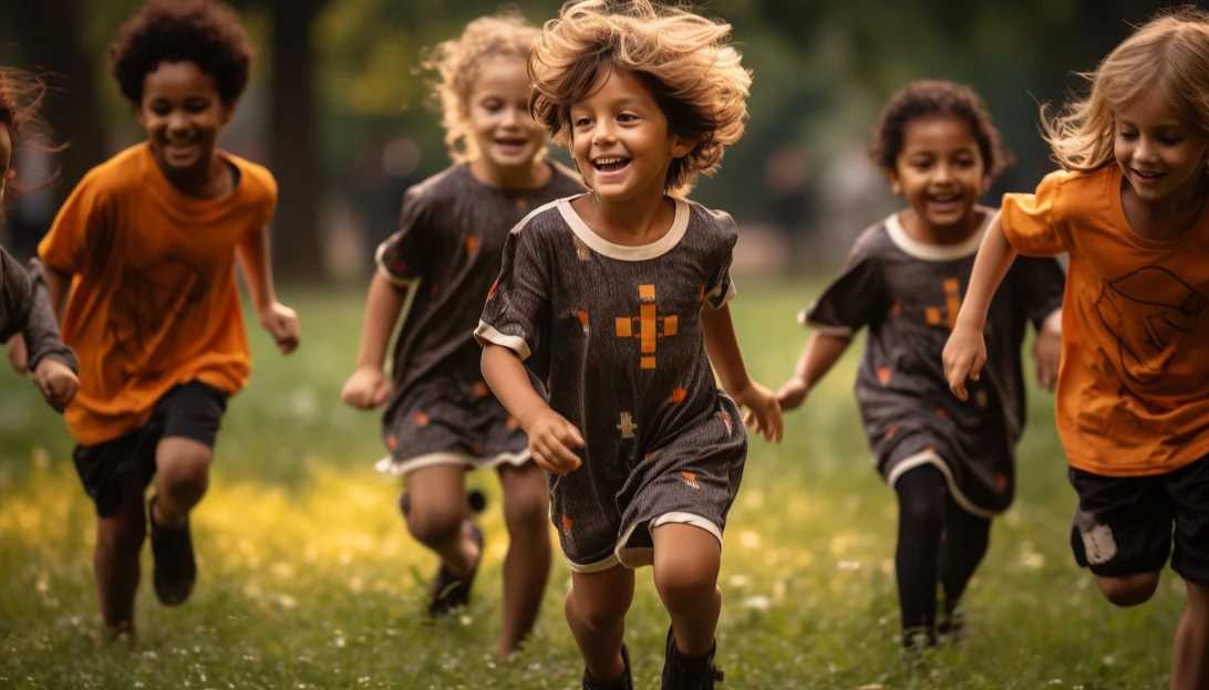 An image taken with a Nikon D850 showcasing a diverse group of children playing in a park, symbolizing the importance of healthcare coverage for children and the impact of the glitch on their lives.