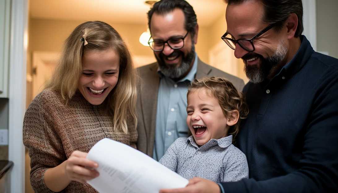 A heartwarming photograph captured with a Canon EOS R6, featuring a smiling family receiving their Medicaid coverage reinstatement letter, highlighting the relief and happiness brought by the HHS directive.
