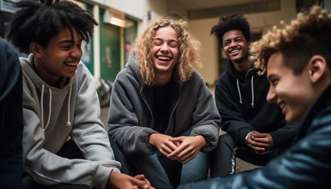 A group of teenagers enjoying an afternoon together, laughing and discussing their interests, taken with a Canon EOS 5D Mark IV.