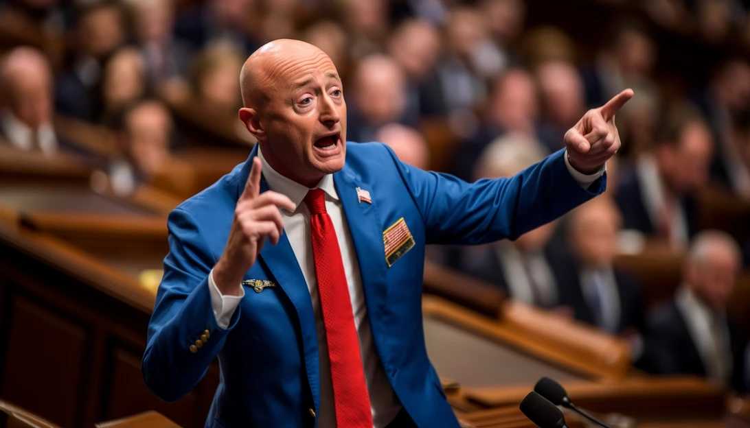 Image prompt: Sen. Mark Kelly giving a speech on the Senate floor, taken with a Sony Alpha a7 III