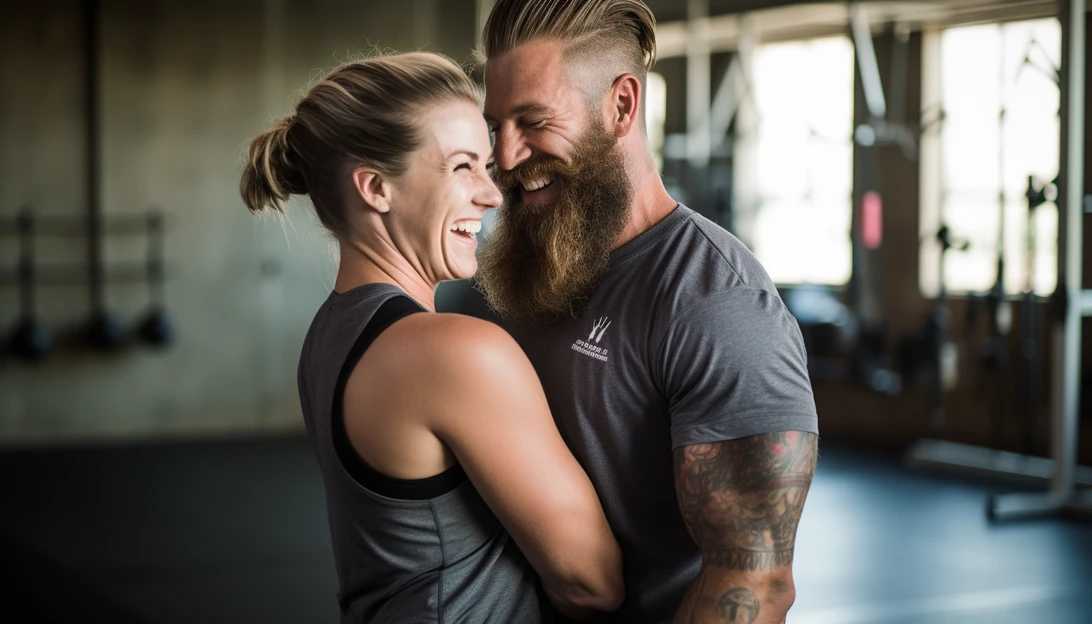 Erin Napier sharing a heartfelt moment with Ben, showing their love and support throughout his fitness journey, photographed with a Nikon D850.