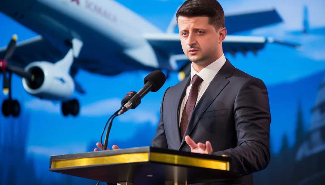 Volodymyr Zelenskyy, the President of Ukraine, giving a speech about the importance of drone technology in their asymmetric strategy. (Photo prompt: Andriy Petrov / Ukrinform/Future Publishing via Getty Images, taken with Nikon D850)