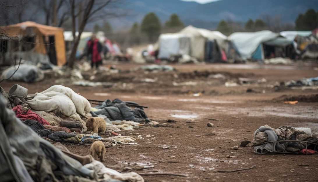 A close-up image of the squalid encampment in northern New Mexico where the toddler was found. The image shows the dilapidated shelters and lack of basic facilities like running water. (Photo taken with a Canon EOS 5D Mark IV)