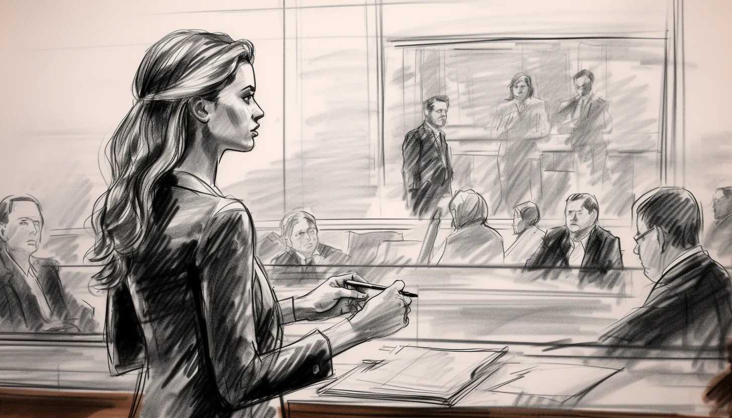 A grayscale image of courtroom sketches capturing Jennifer Hall's sentencing, reinforcing the justice served on her crimes and marking the climax of the story. Taken with Sony Alpha a7 III.