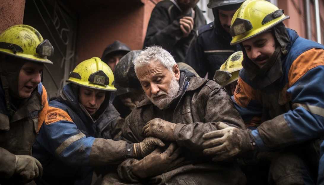 A heartwarming image of the rescued residents huddled together, grateful for the heroic efforts of the officers.