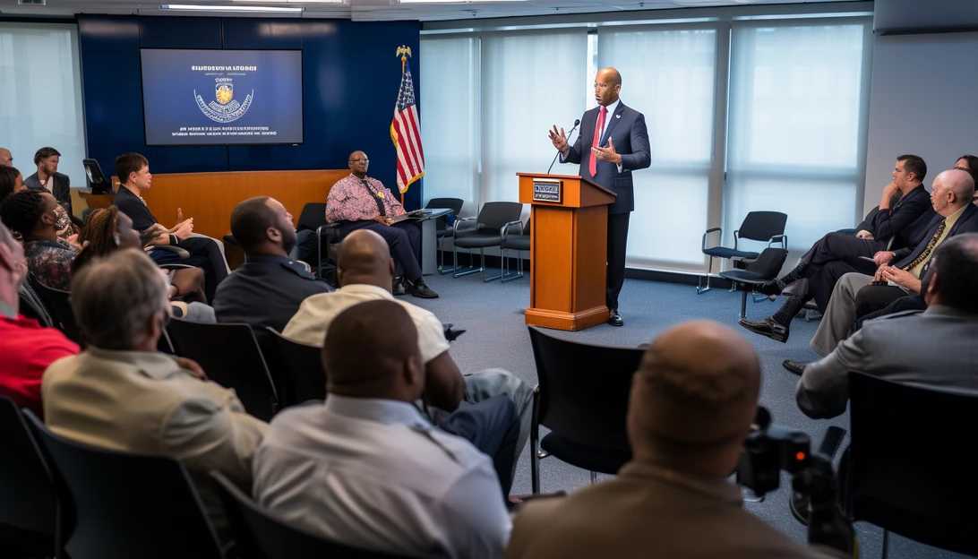 An image of Mayor Eric Adams addressing the press conference at police headquarters, taken with a Canon EOS 5D Mark IV.