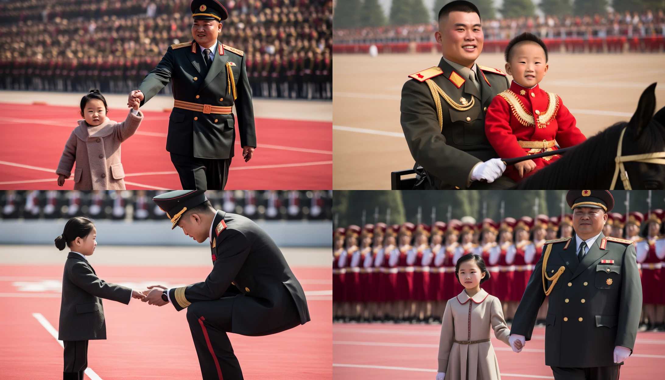 Kim Jong Un with his daughter attending a paramilitary parade ceremony in Pyongyang. Photo taken with Sony Alpha a7 III.