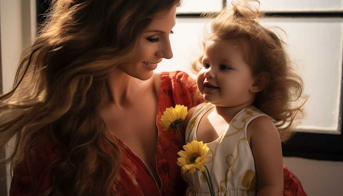 A heartwarming moment captured as Katherine Schwarzenegger shares a tender moment with her daughter, Lyla, reminiscing about her own childhood, taken with a Canon EOS R6.