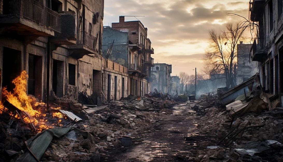 A photo of the ongoing conflict in Ukraine, showing the destruction caused by heavy artillery. Taken with a Canon EOS 5D Mark IV.
