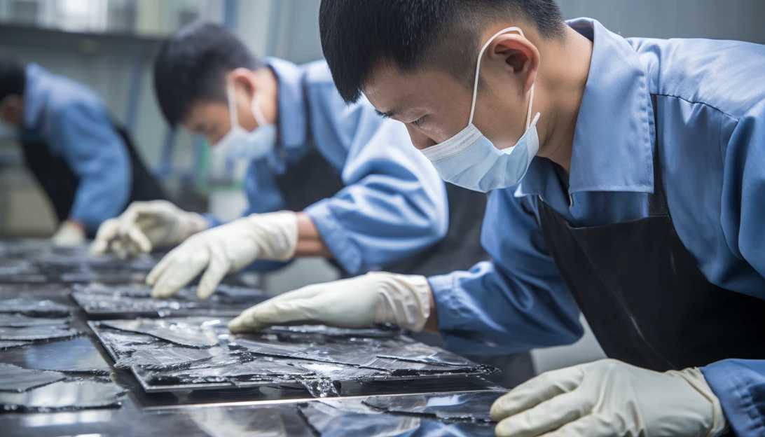 A close-up shot captures Chinese polysilicon being used in the production of solar panels. The controversial sourcing of this material has raised concerns about the use of forced labor in the solar industry. (Photo taken with Nikon D850)