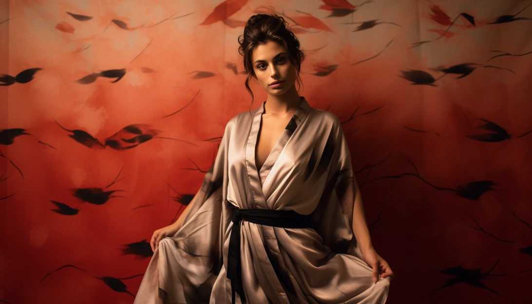 Madisyn Shipman, draped in a captivating silk robe, radiating artistic elegance and sophistication. (Taken with Sony A7III)