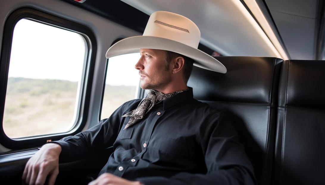 Elon Musk wearing his black cowboy hat as he prepares to embark on his journey at the Texas border, taken with a Nikon D850.