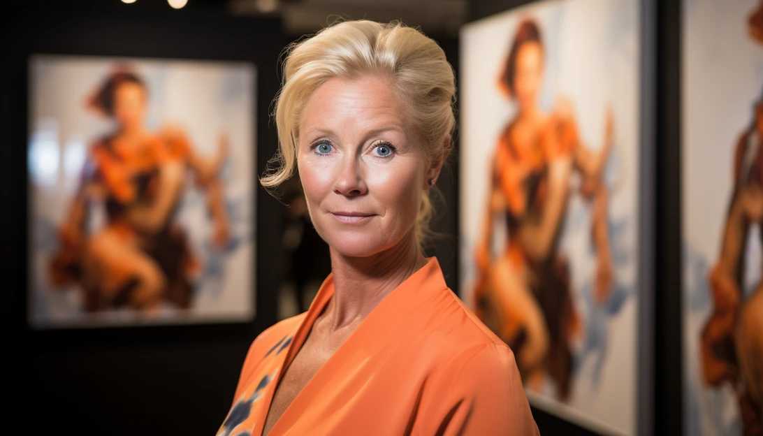 Eve Plumb showcasing her artwork in a gallery exhibit, taken with a Sony Alpha a7 III