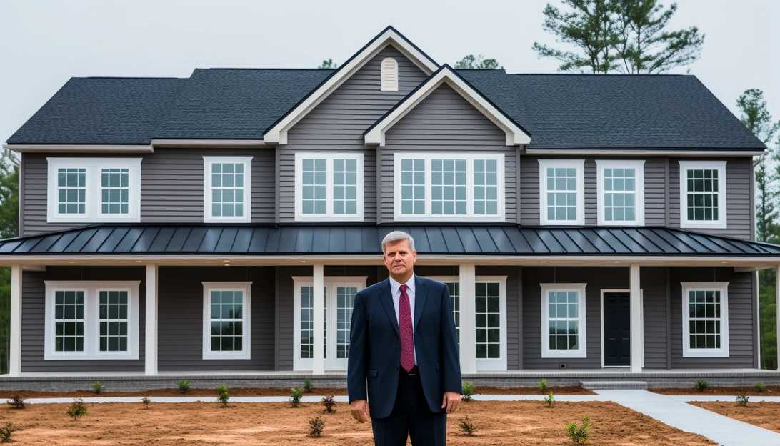 A photo of Franklin Graham standing in front of the newly constructed homes in New Hope Acres, Kentucky, captured with a Nikon D850.