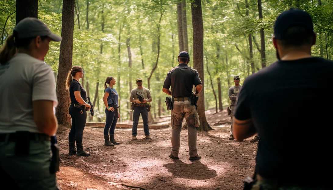 A photograph of a gun safety workshop, where participants are being instructed on proper firearm handling. (Taken with a Sony Alpha a7 III)