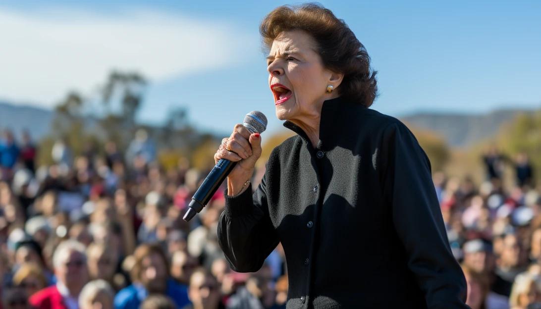 Dianne Feinstein speaking at a political rally, captured with a Nikon D850