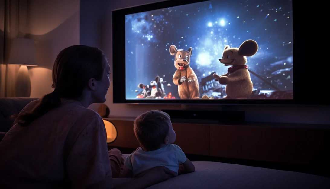 A Canadian family enjoying a movie night together, streaming Disney+ on their television.