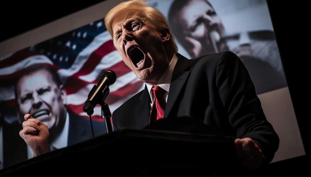 A picture of former President Donald Trump giving a speech, expressing his views on the death penalty, taken with a Sony A7III