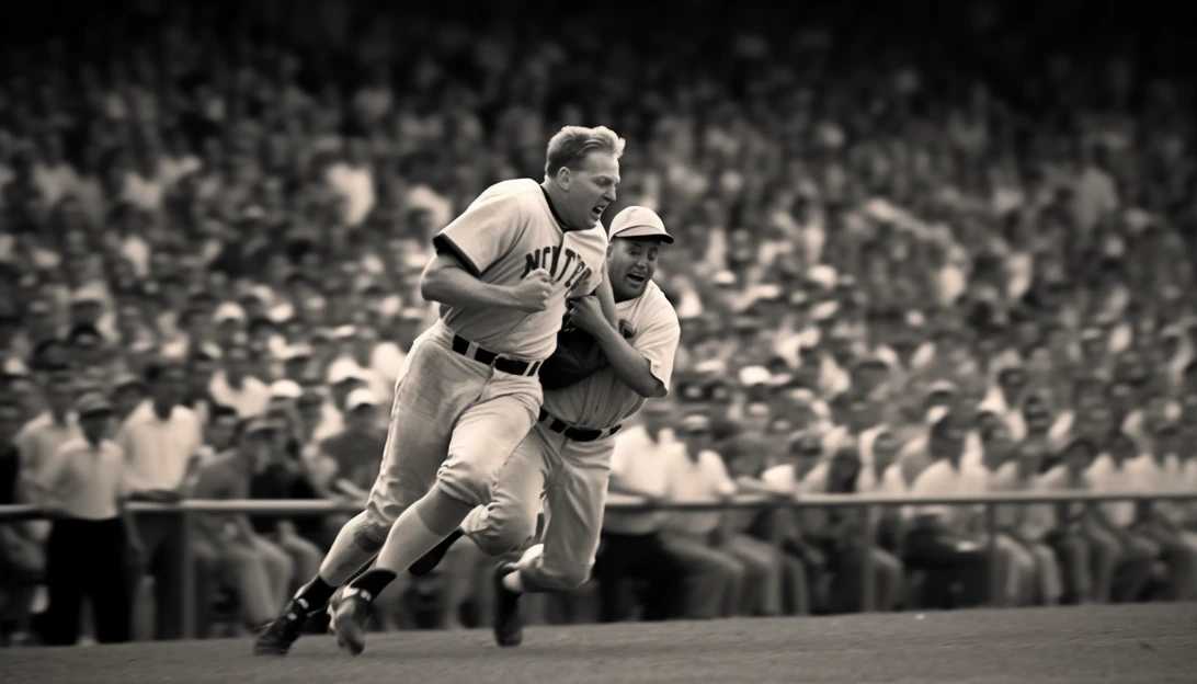 A vintage photograph capturing the intense home run race between Roger Maris and Mickey Mantle in 1961, as they compete to surpass Babe Ruth's single-season record. (Taken with Nikon D850)
