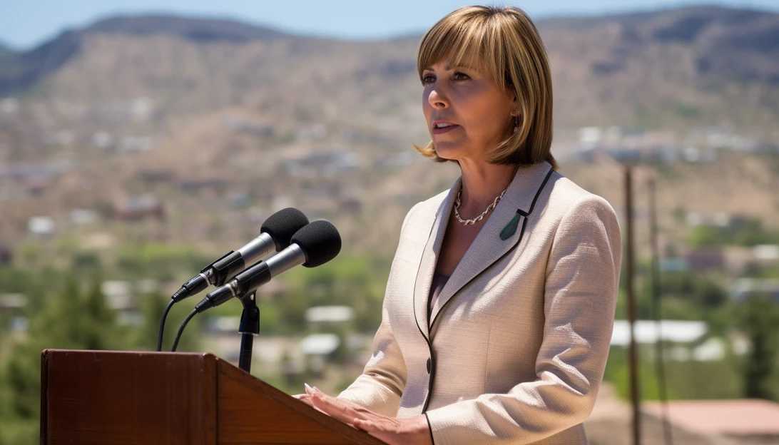 New Mexico Governor Michelle Lujan Grisham speaking at a press conference, taken with a Canon EOS 5D Mark IV