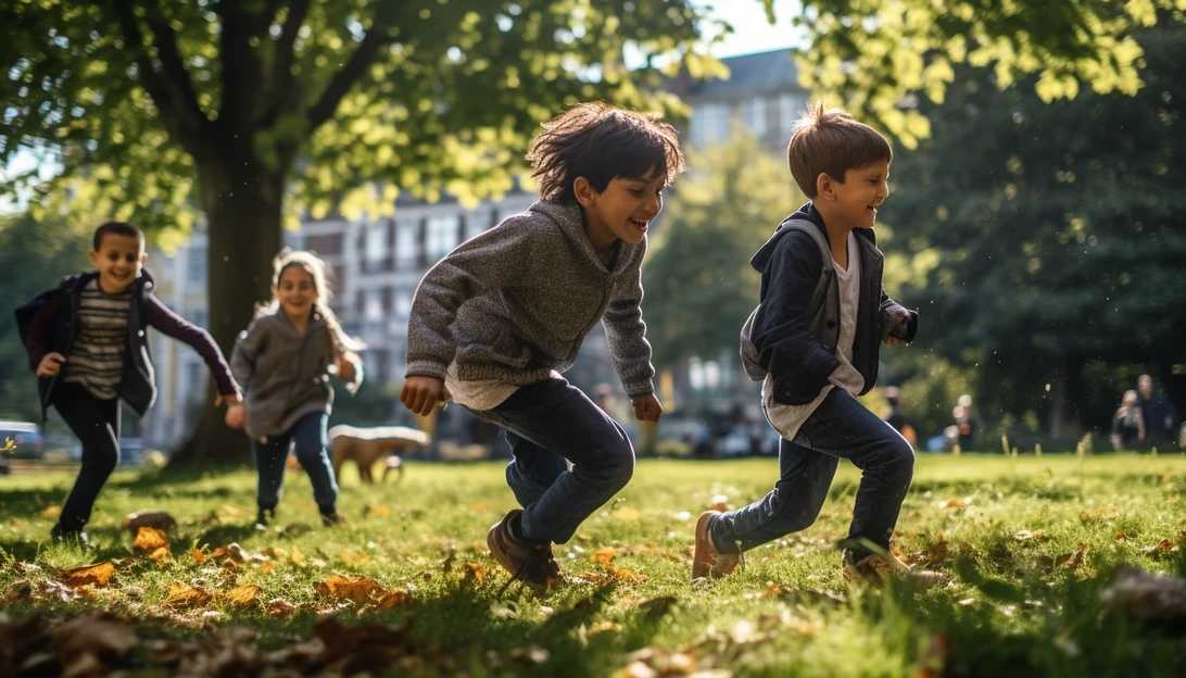 A group of children playing in a public park, taken with a Nikon D850