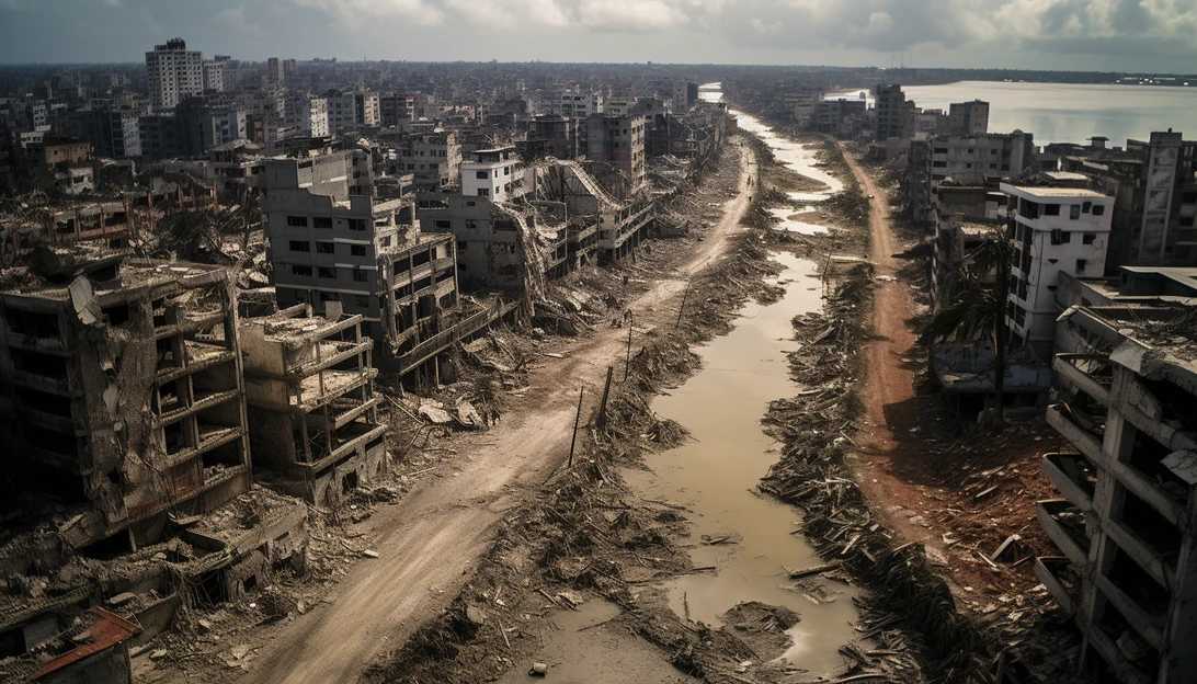 Aerial view of Gaza City showing the destruction caused by the conflict, taken with a Sony A7III