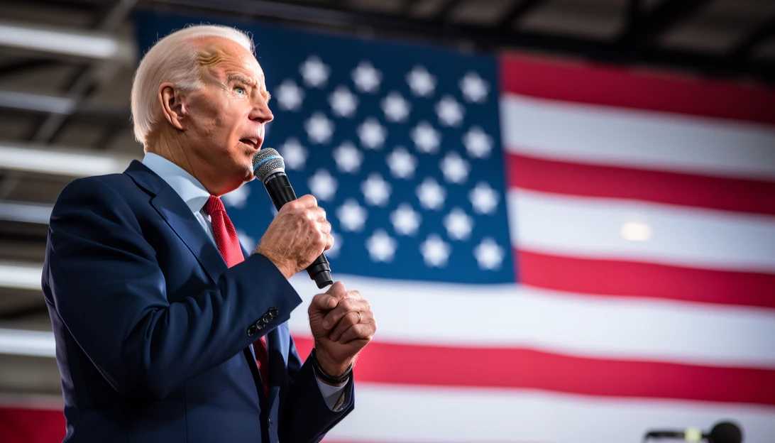 A photo of President Joe Biden speaking at a campaign event, taken with a Nikon D850.