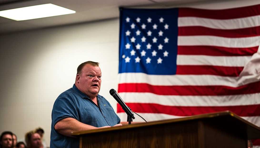 A photograph of Senator Jon Tester addressing the public on the importance of addressing voter concerns, taken with a Sony A7 III.