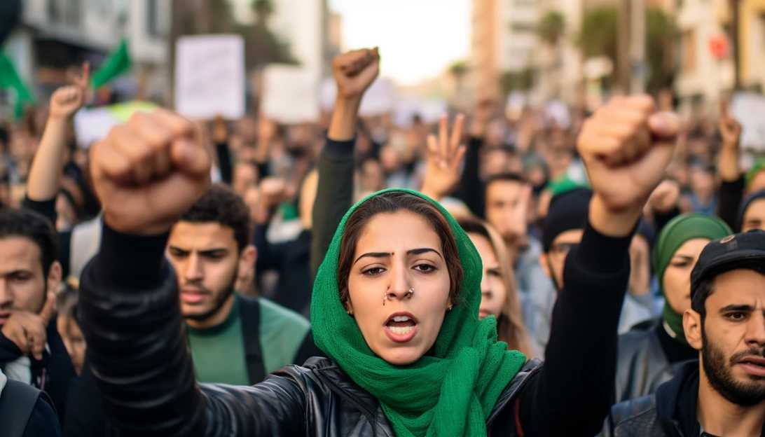 Pro-democracy protesters gathering in the streets of Algeria, holding signs in support of Ihsane El Kadi and other jailed journalists. (Taken with a Sony Alpha a7 III)