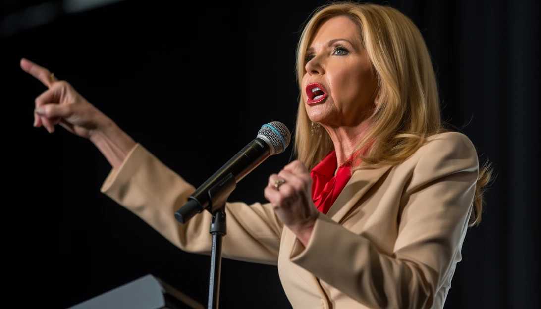 Senator Marsha Blackburn passionately urging for the redirected funds to be used for rebuilding Israel, captured with a Canon EOS R5.