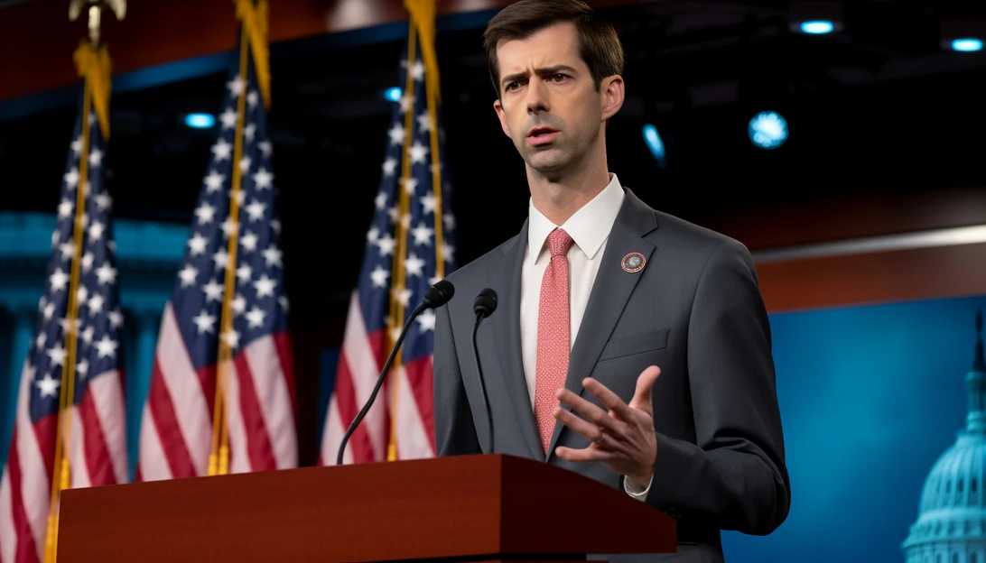 Sen. Tom Cotton introducing legislation to block the use of funds in Iran, photographed with a Sony A7 III.