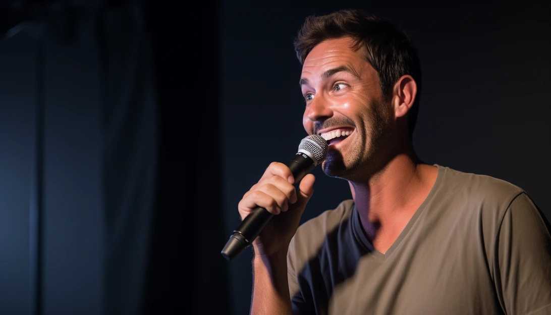 Renowned comedian Jeff Dye at a stand-up comedy show, entertaining the audience with his hilarious jokes. (Taken with Canon EOS 5D Mark IV)