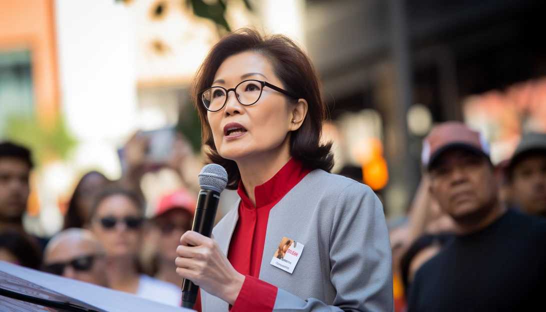 An image of Acting US Labor Secretary Julie Su addressing the health care workers during the strike, showcasing the support and involvement of government officials. (Taken with Sony A7 III)