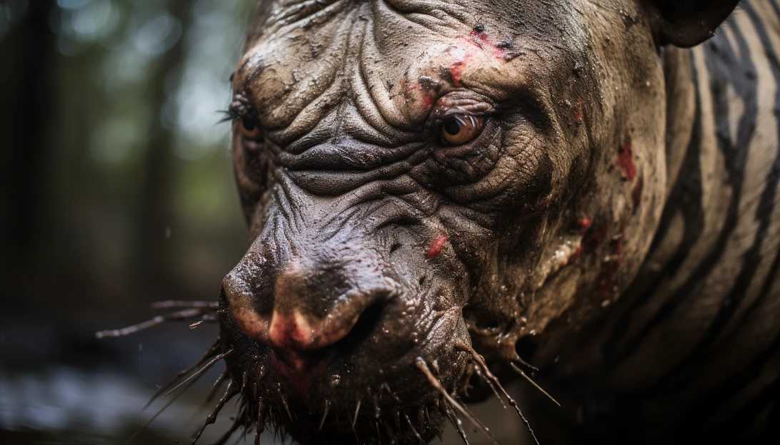 A mesmerizing image of Chunk, Grazer's formidable opponent, displaying his distinctive scar and powerful presence, taken with a Sony A7R III