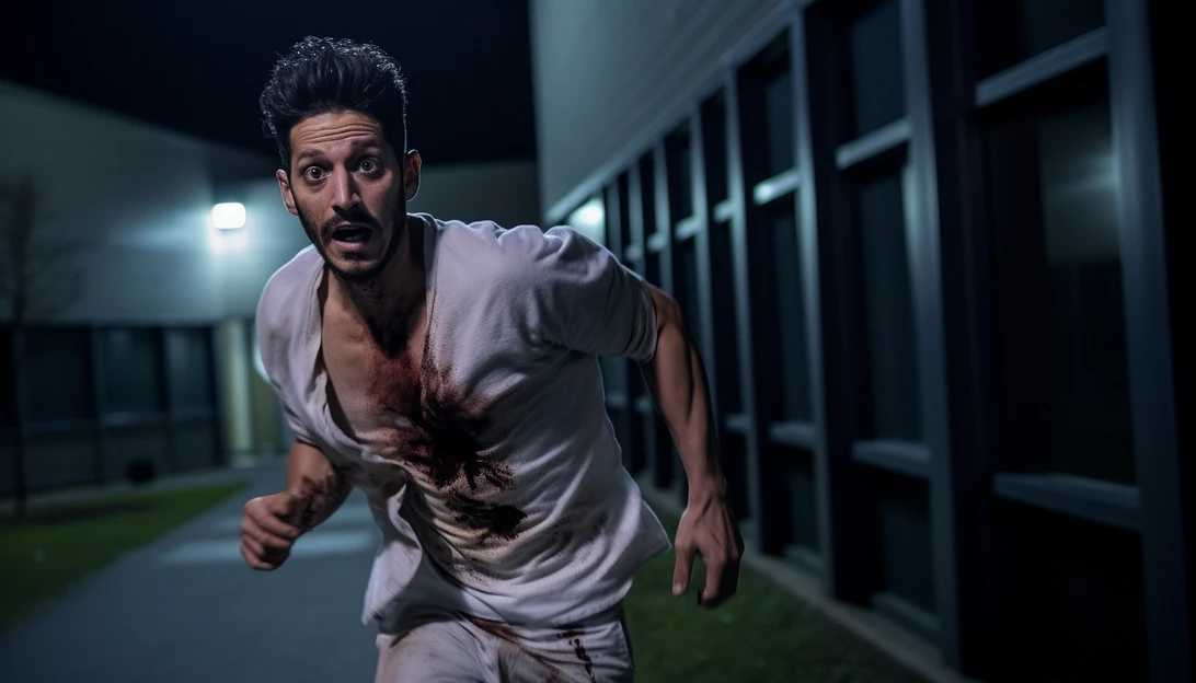A surveillance camera still of Isaac Rivera, the escaped prisoner, hurriedly leaving the hospital premises. (Taken with a Sony A7 III)