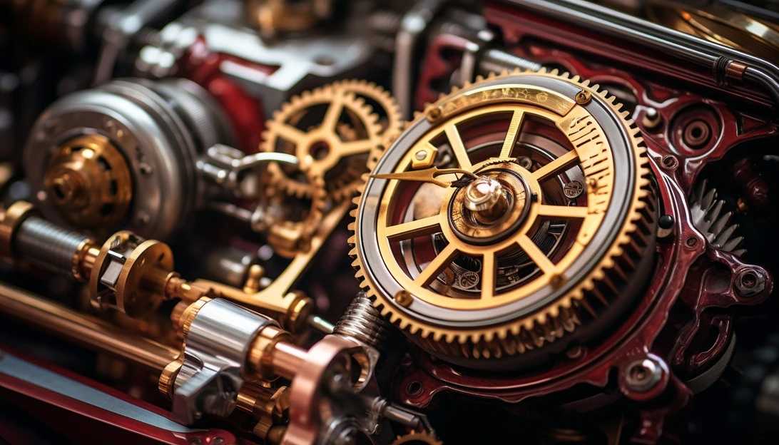 A close-up shot of an internal combustion engine, showcasing the intricate mechanisms that power traditional vehicles. (Photo prompt - taken with Nikon D850)