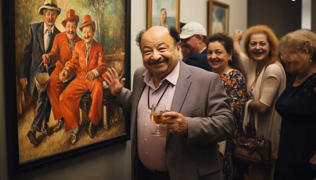 Burt Young showcasing his painting at an art gallery opening, taken with a Sony A7 III
