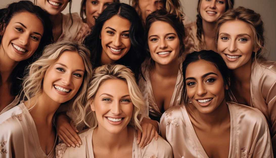A group photo of bridesmaids in elegant dresses, reflecting the diverse personalities and individual styles of the bride's closest friends. (Taken with Sony Alpha a7 III)